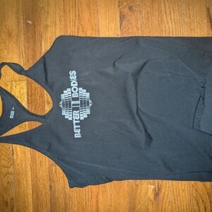 BETTER BODIES Black Racerback Tank Top with Gray Logo